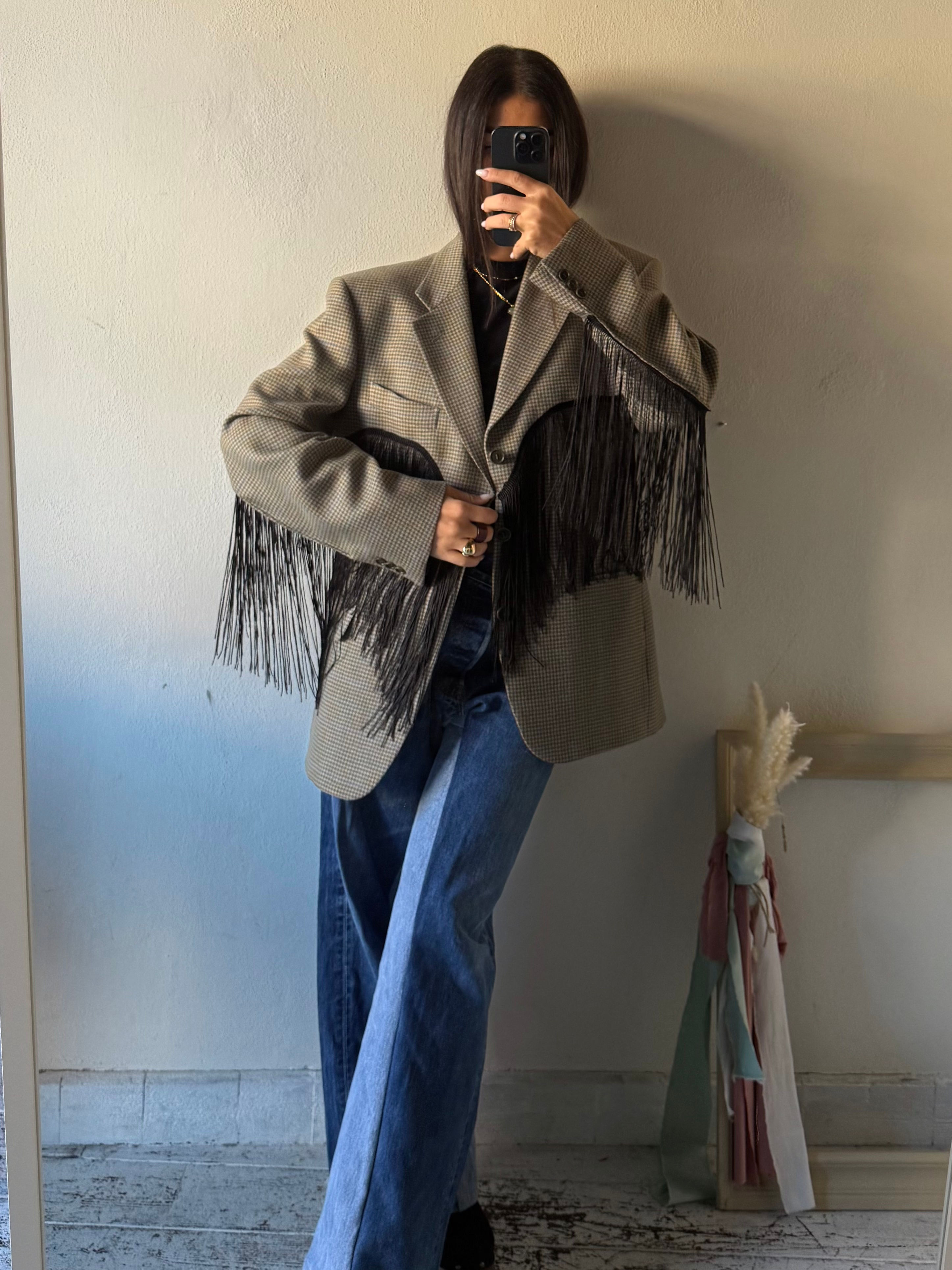 Herringbone fringes blazer