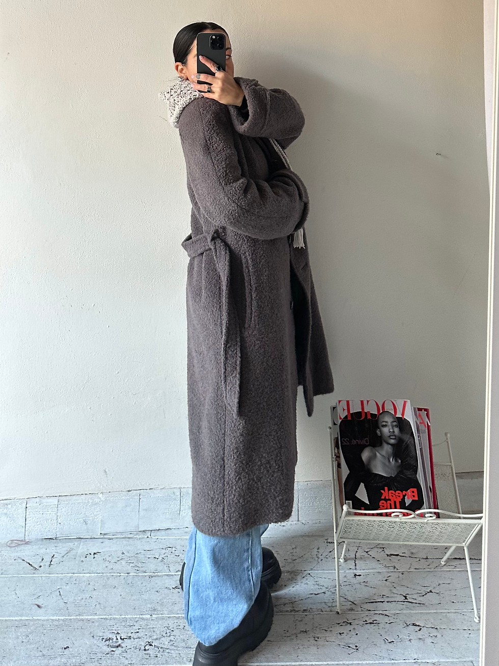 Miniatura: Grey pure wool teddy coat