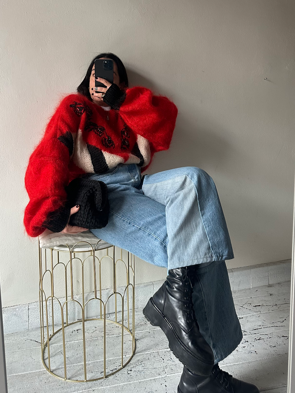 Pure Mohair red, white & black chunky knitwear