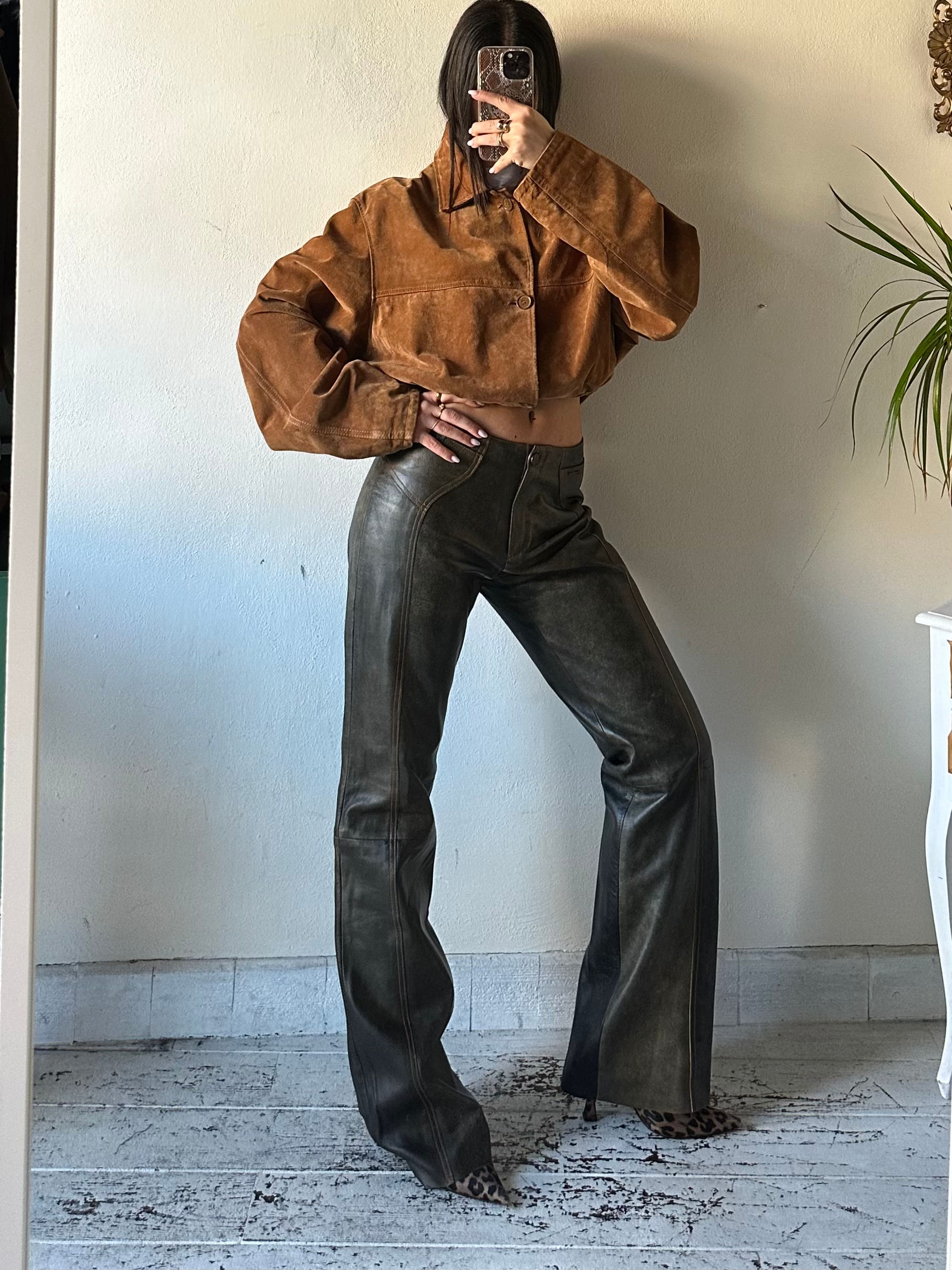 Brown real suede bomber