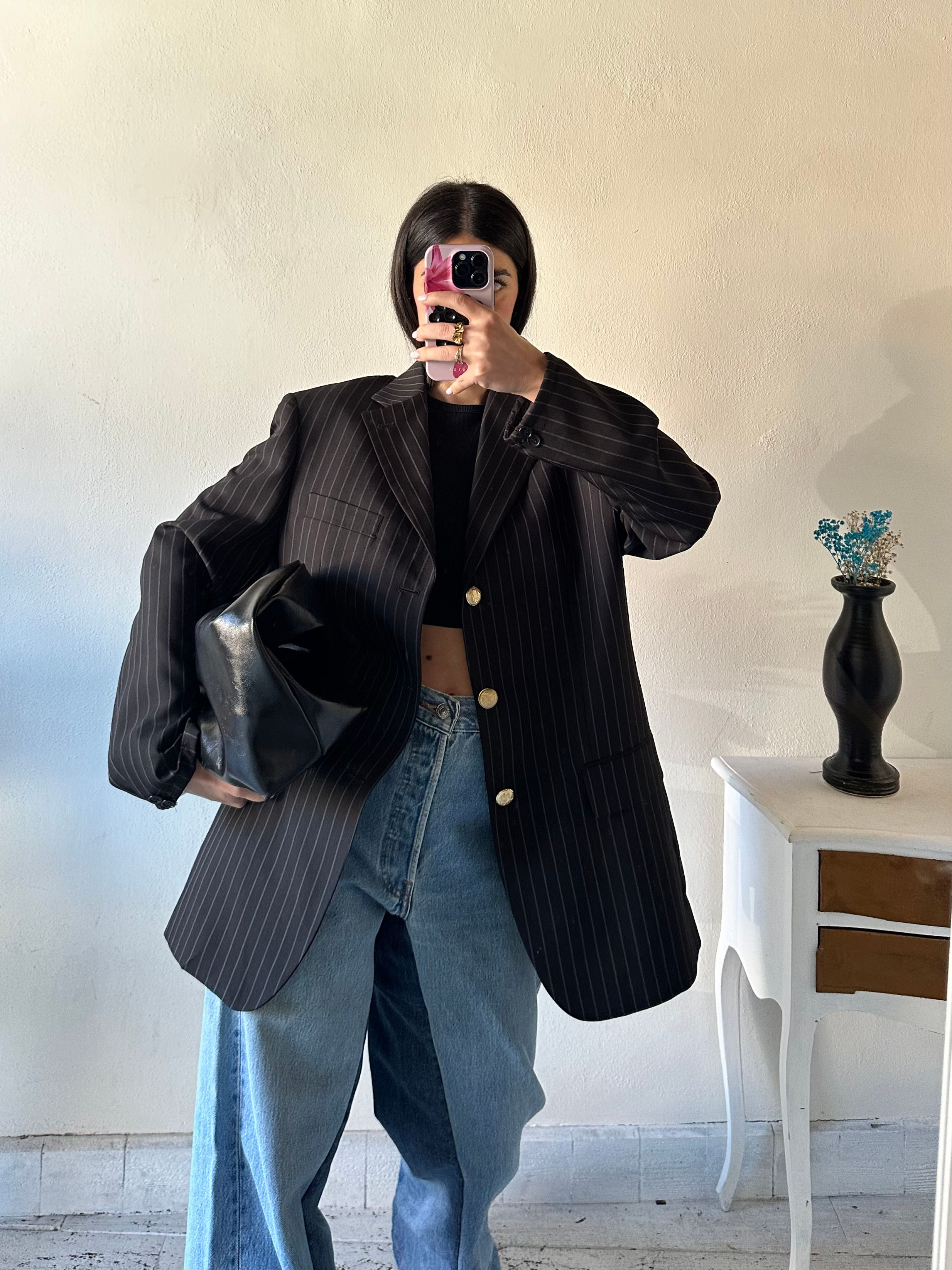 Pinstriped black blazer