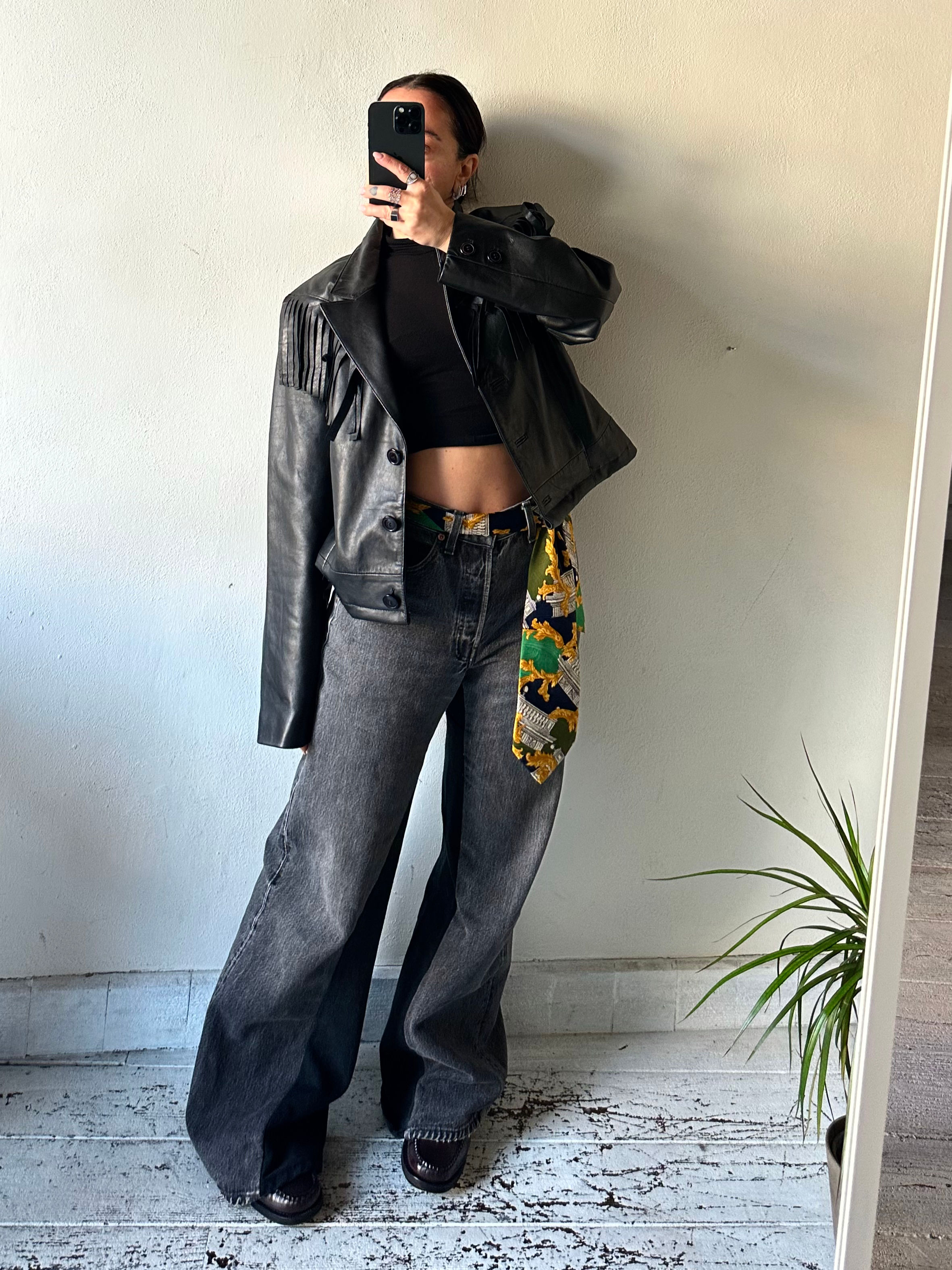 Real leather fringes jacket