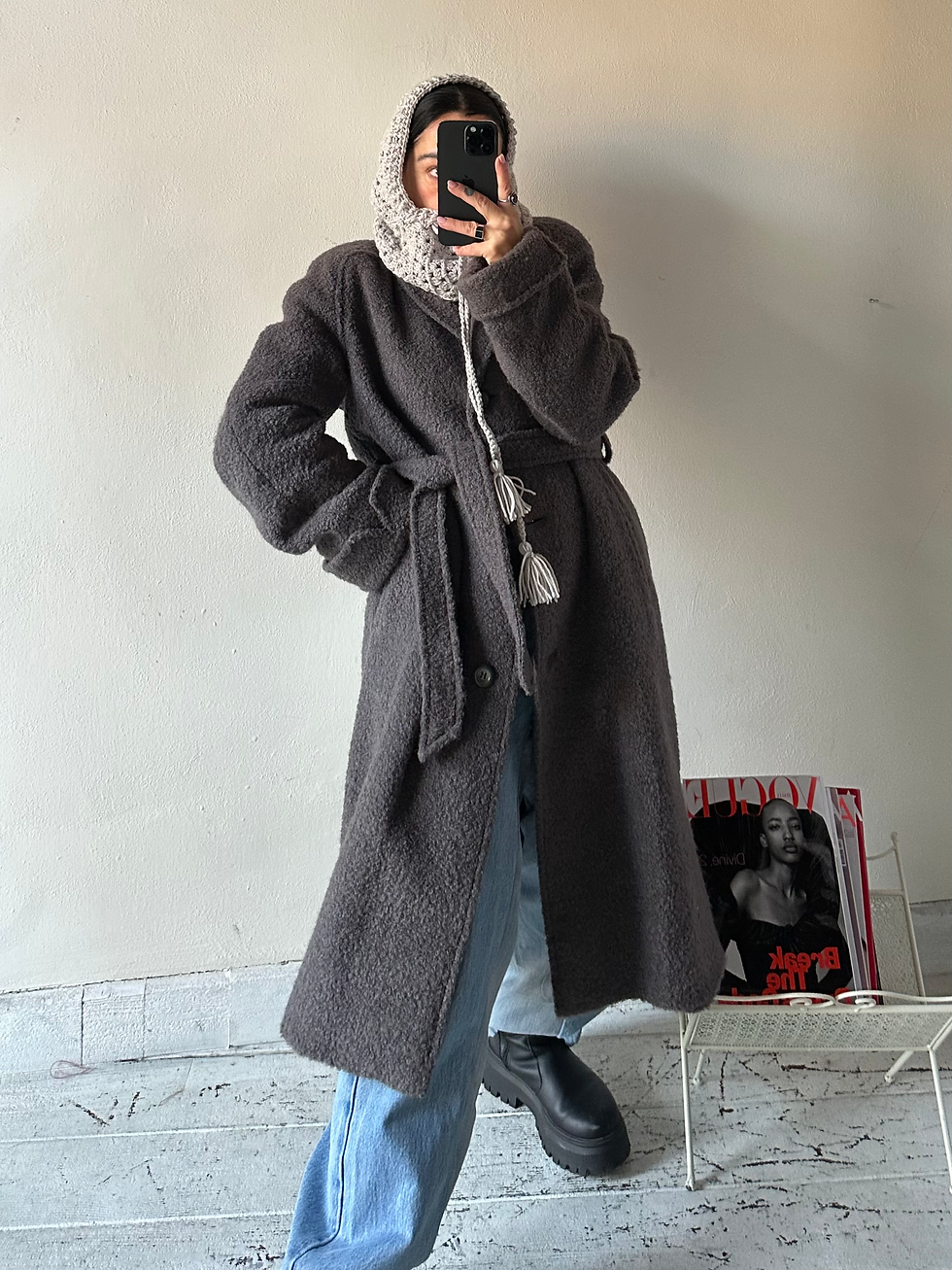 Miniatura: Grey pure wool teddy coat