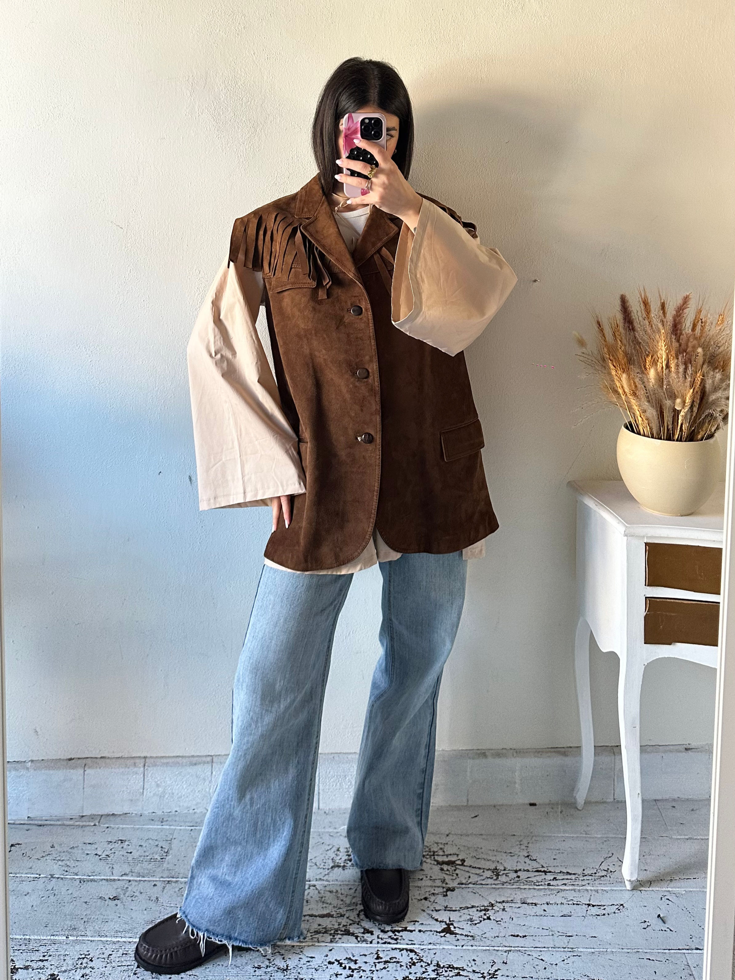 Brown real suede over vest