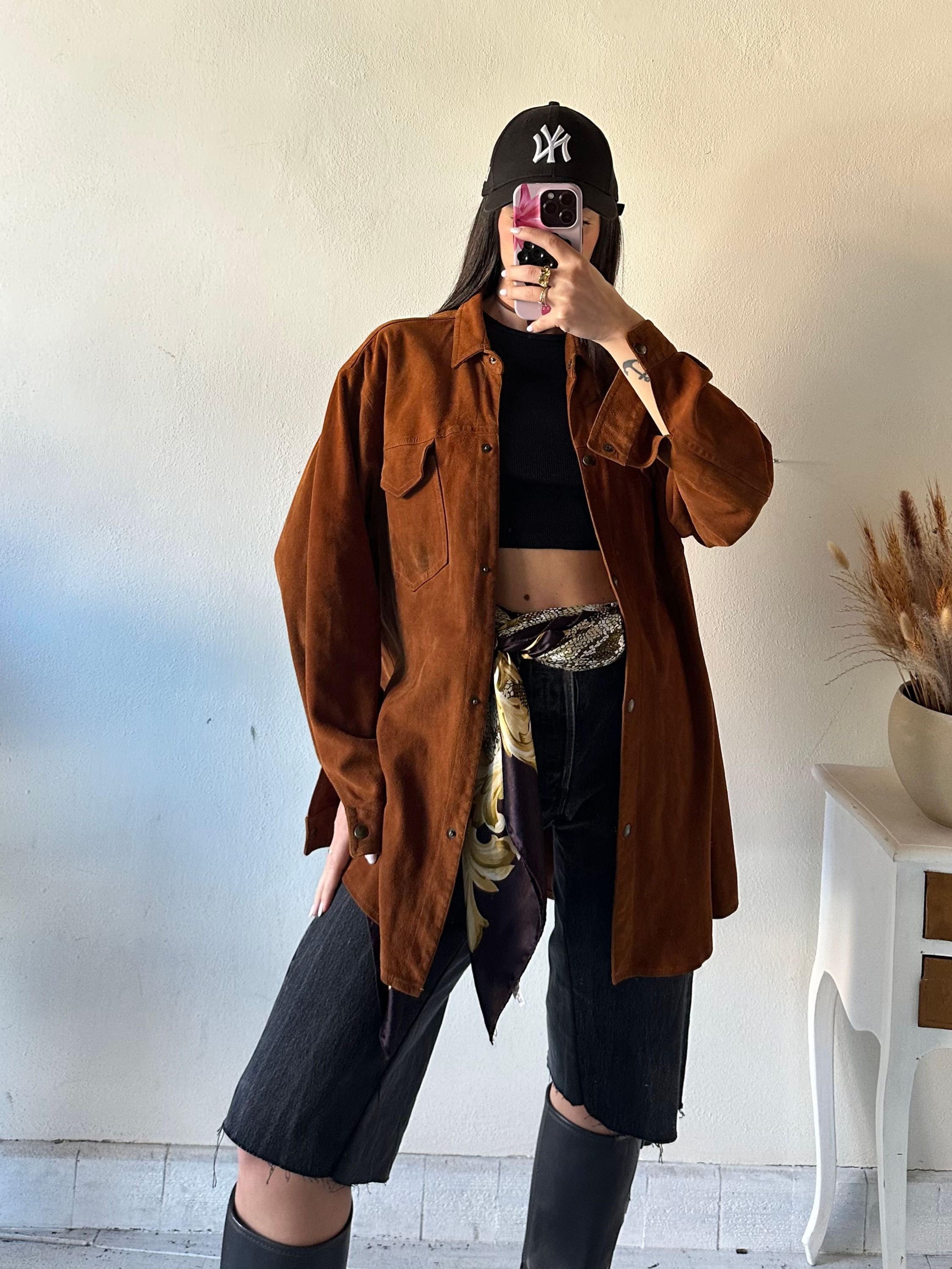 Brown real suede over shirt