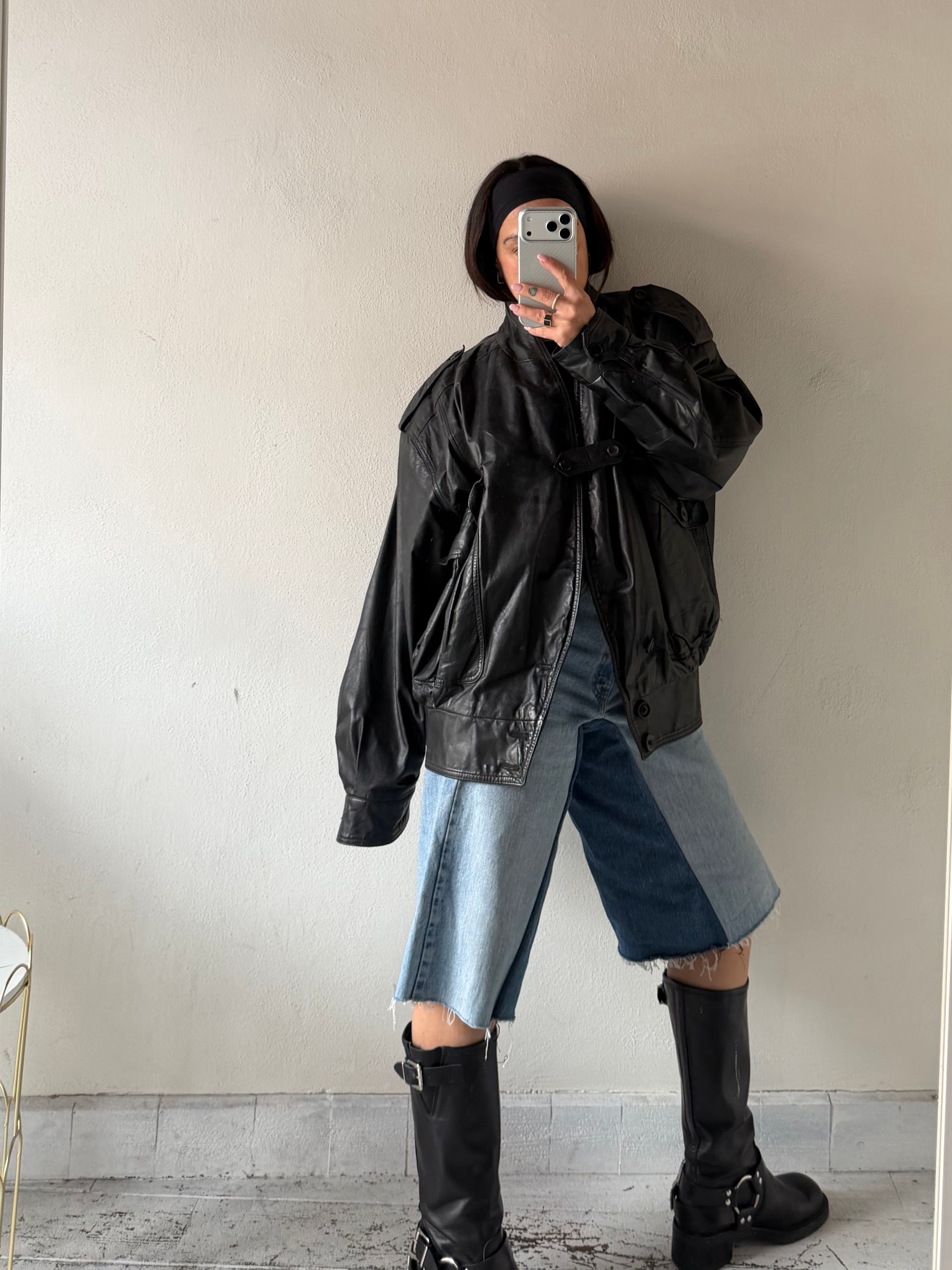 Real leather black over jacket
