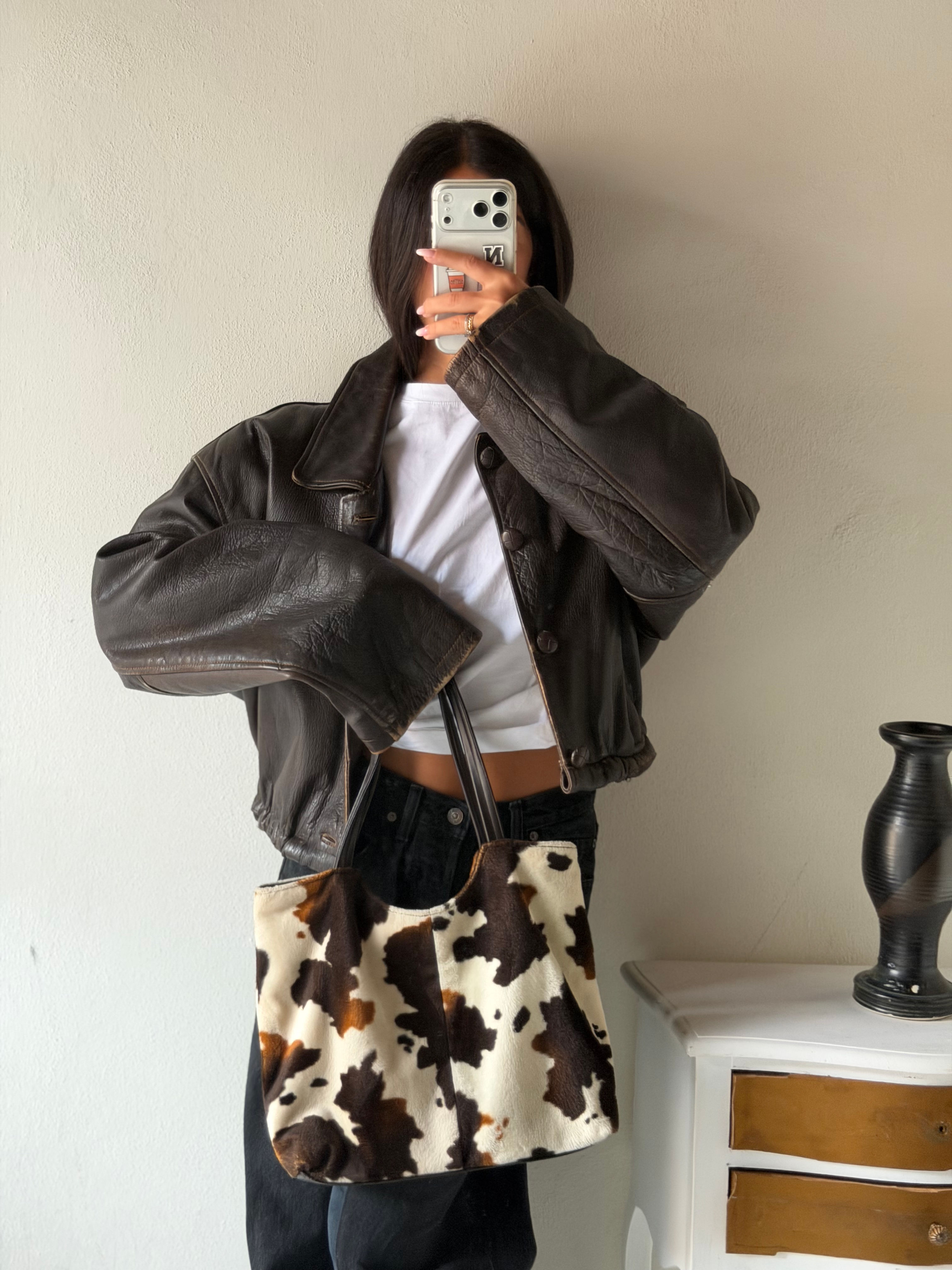 Leather brown destroyed bomber