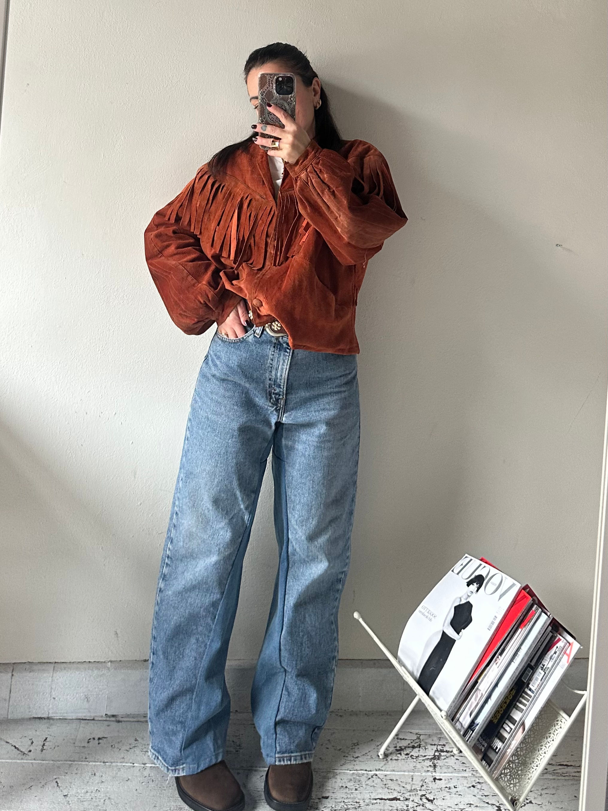 Rust real suede leather jacket