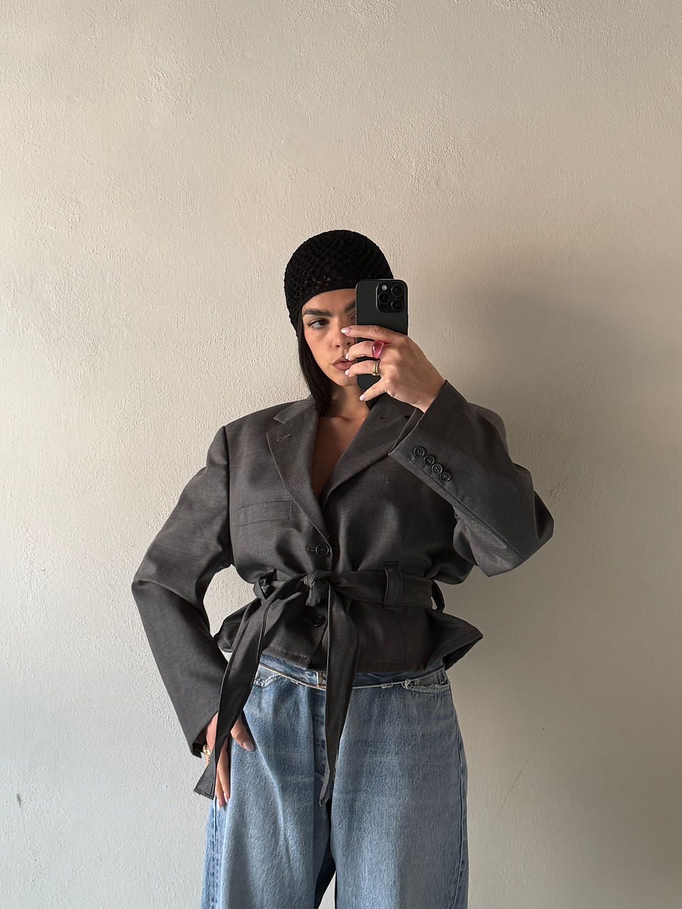 Miniatura: Grey high neck blazer