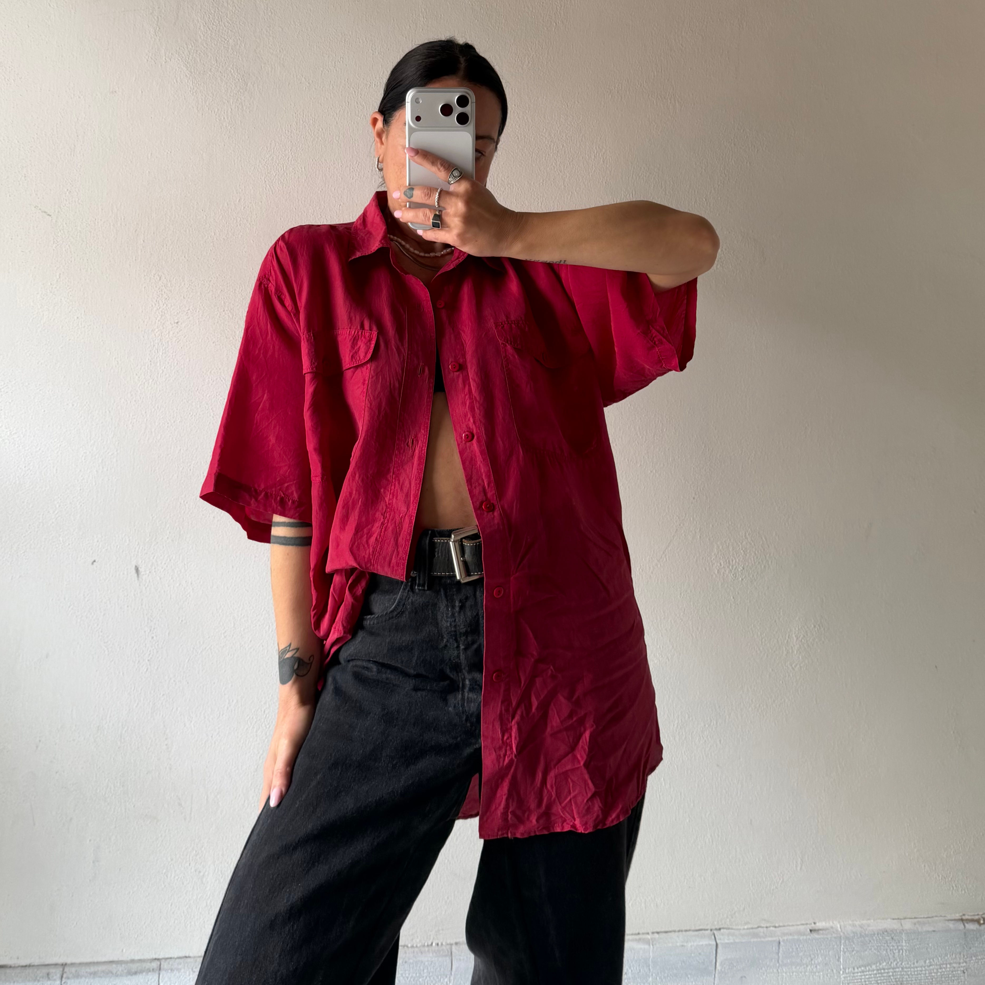 Cherry red pure silk shirt