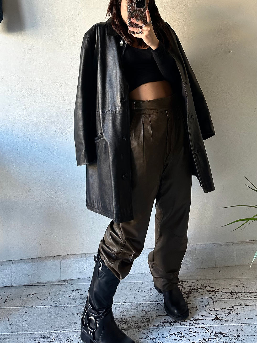 Miniatura: Real leather coffee pants