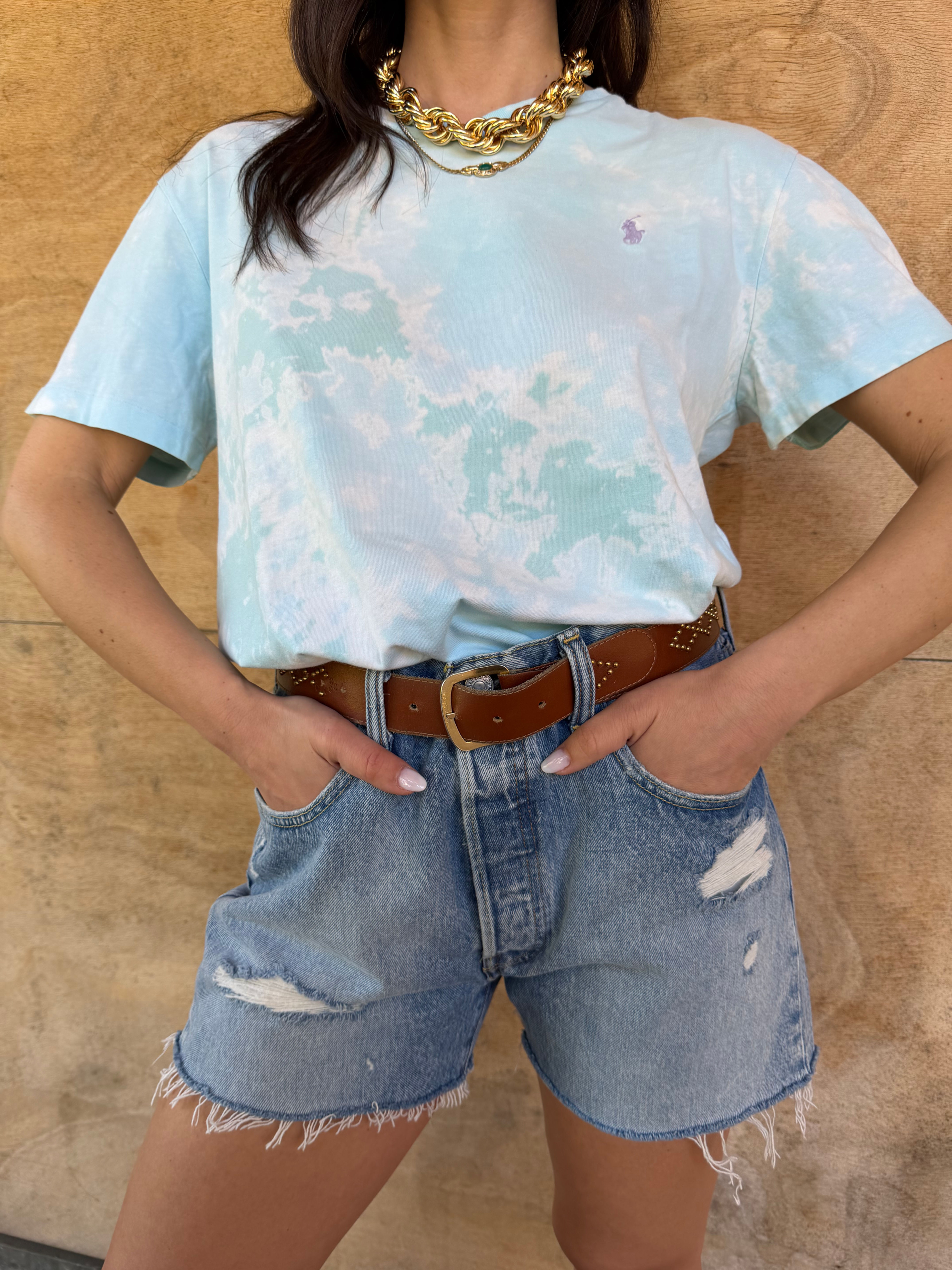 light blue tie dye Ralph Lauren shirt