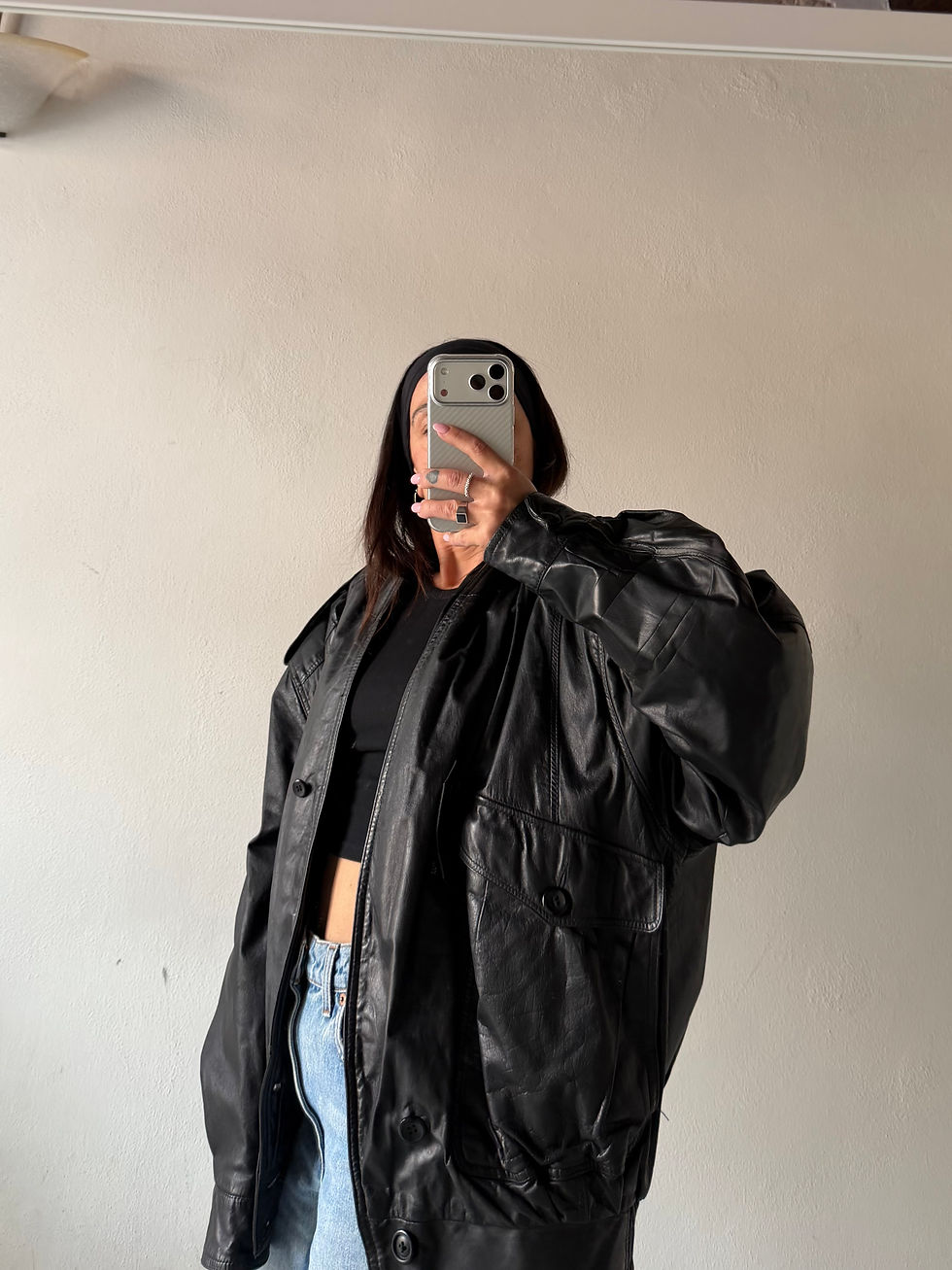 Miniatura: Real leather black over jacket 