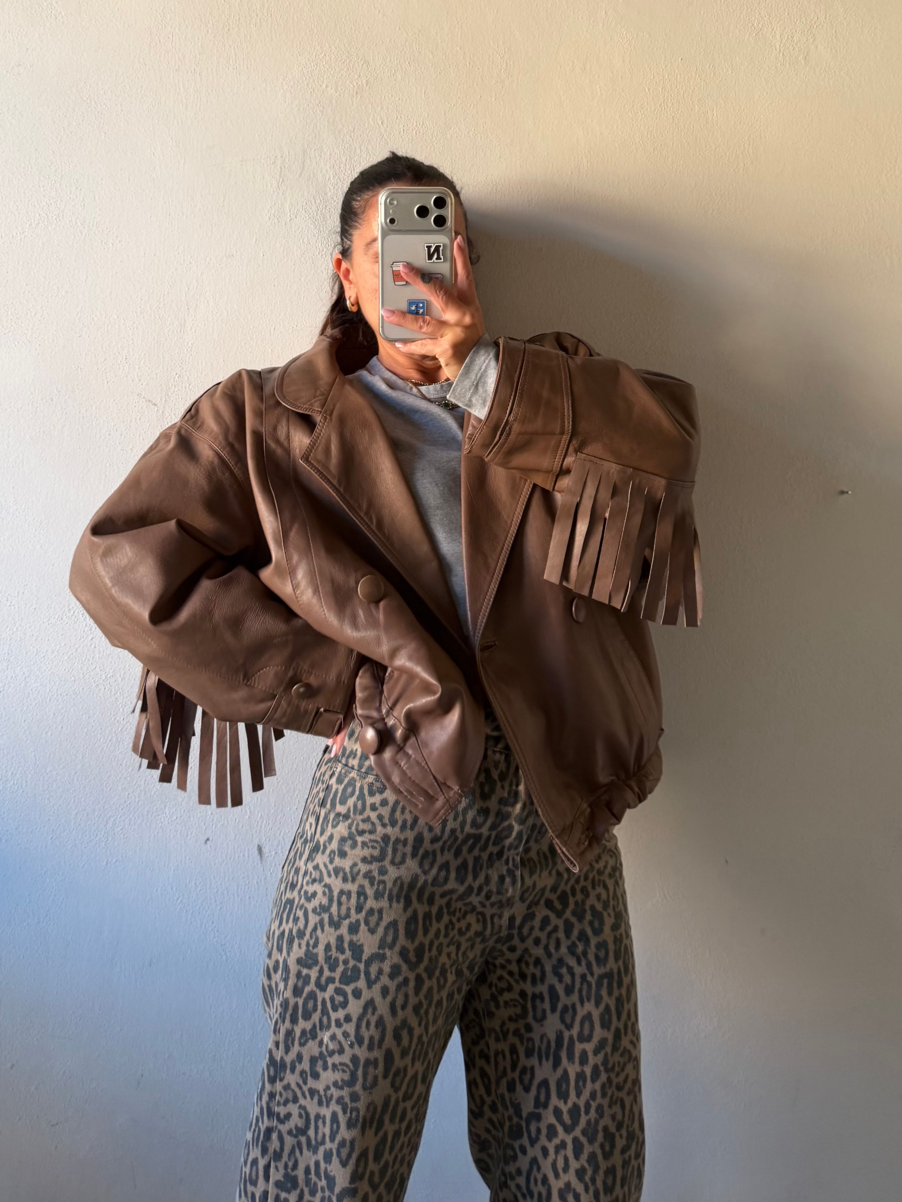 Cappuccino fringe leather jacket