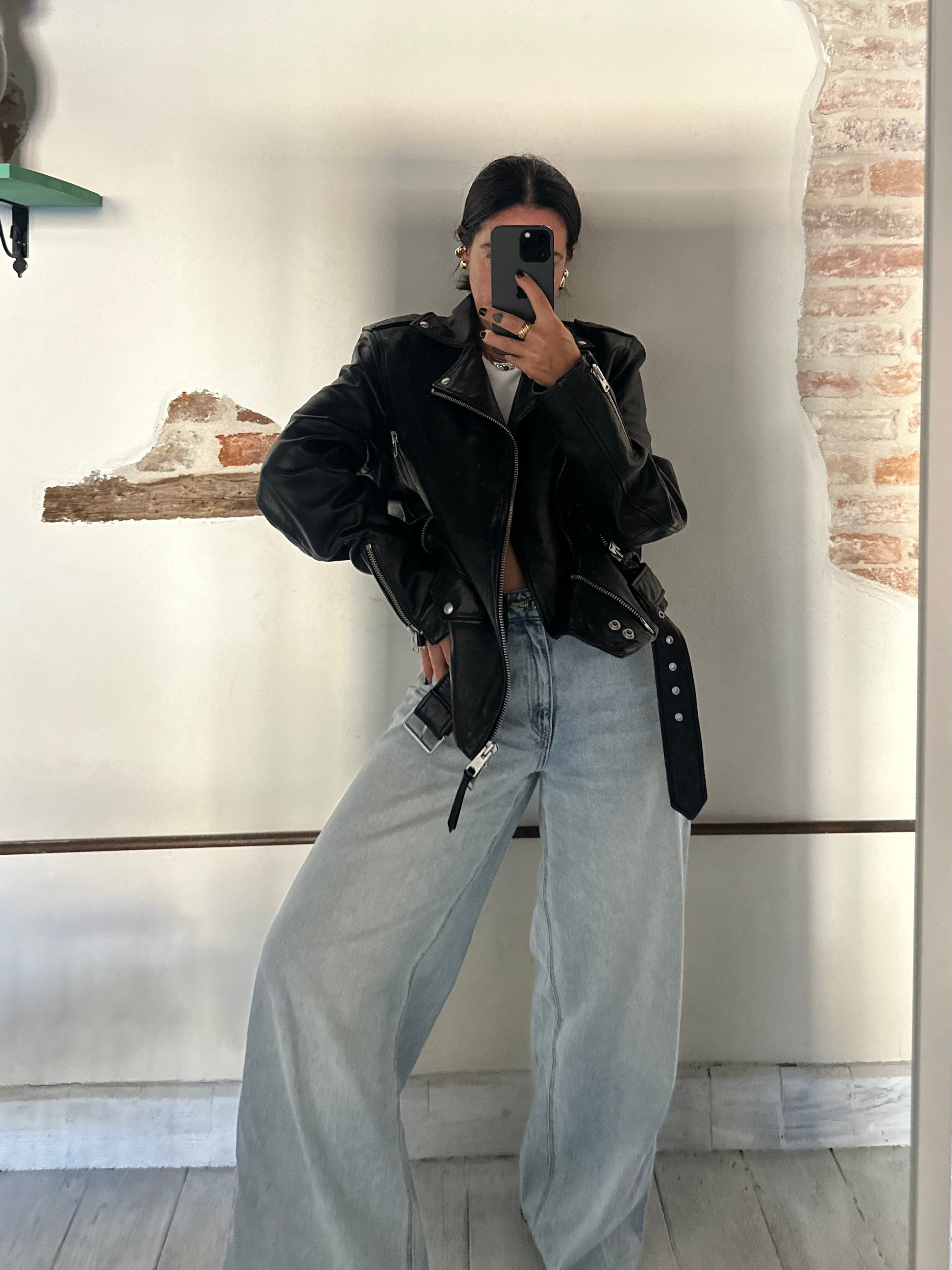 Real leather black chiodo jacket