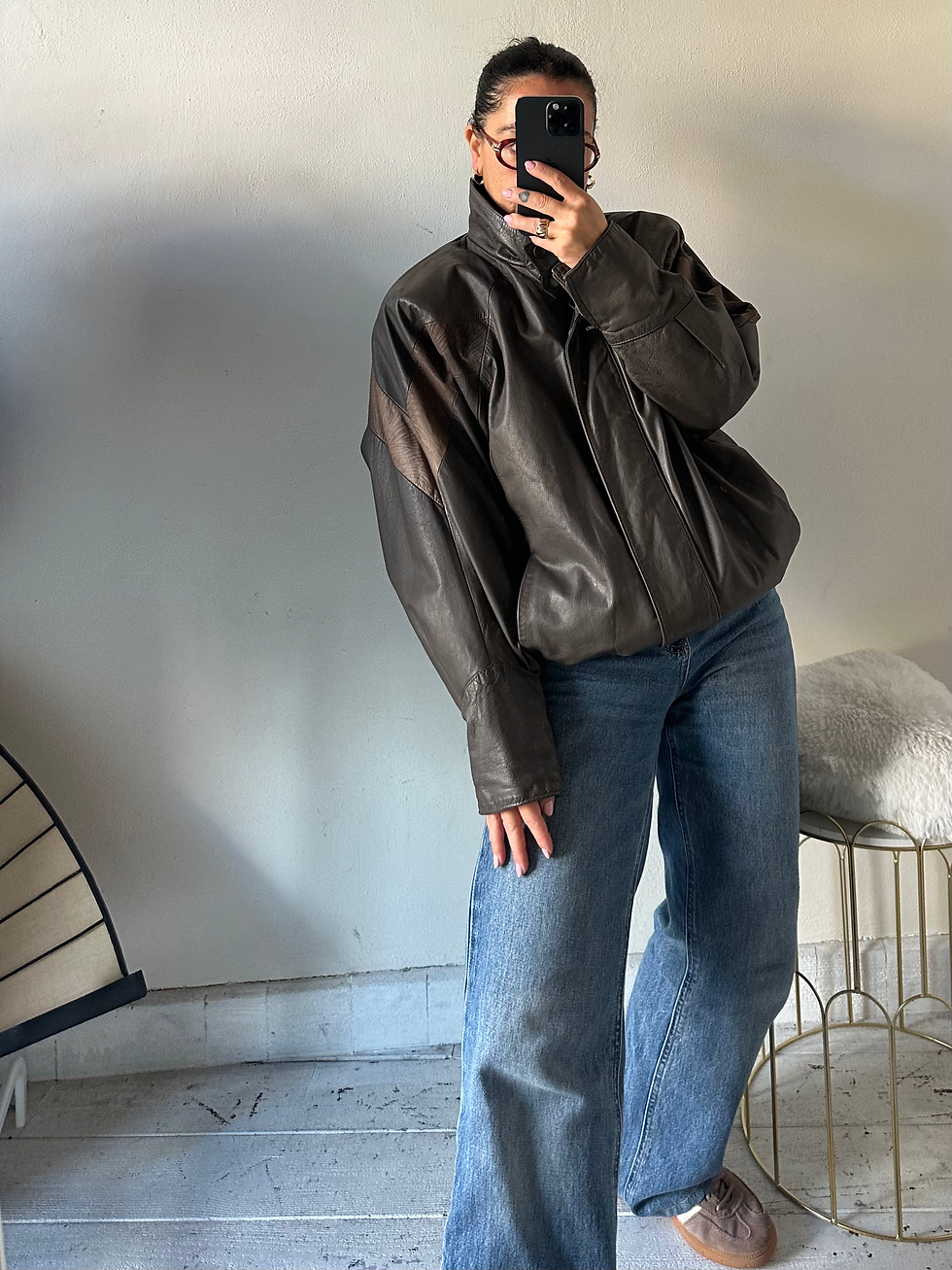 Coffee real leather bomber