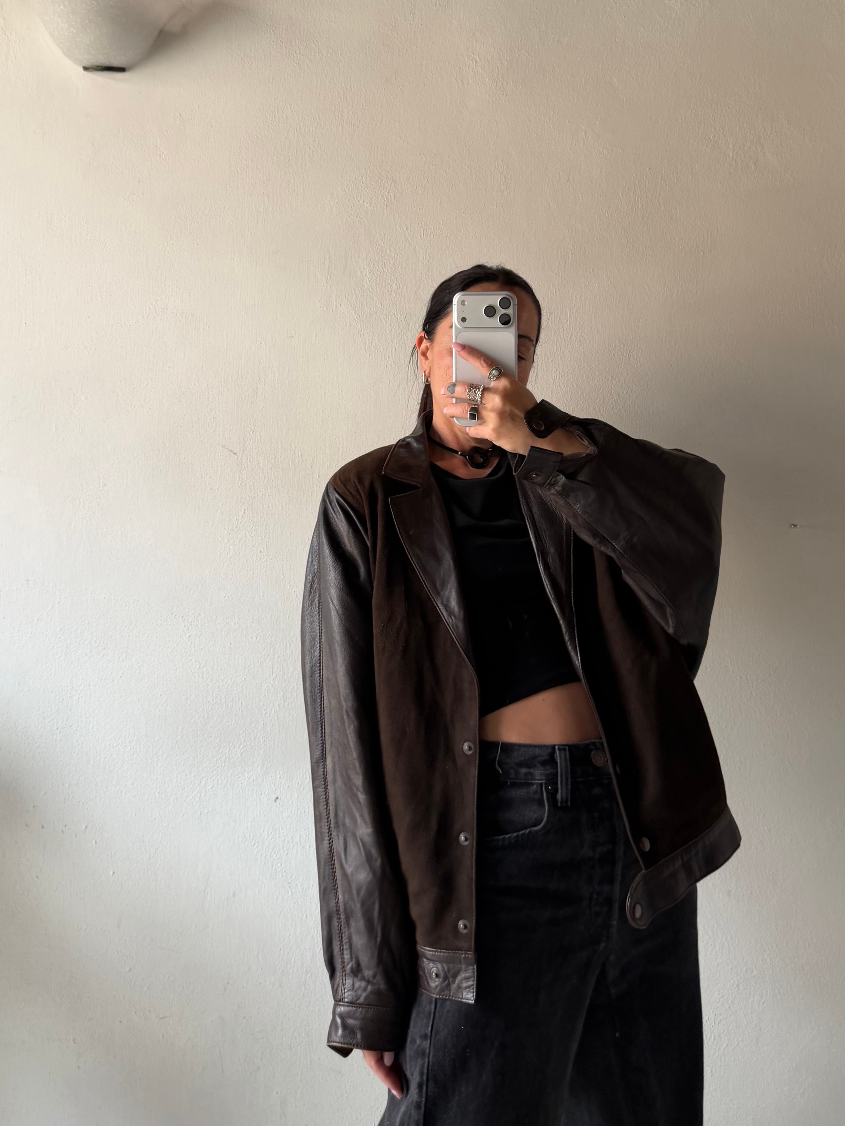 Real leather & suede brown jacket