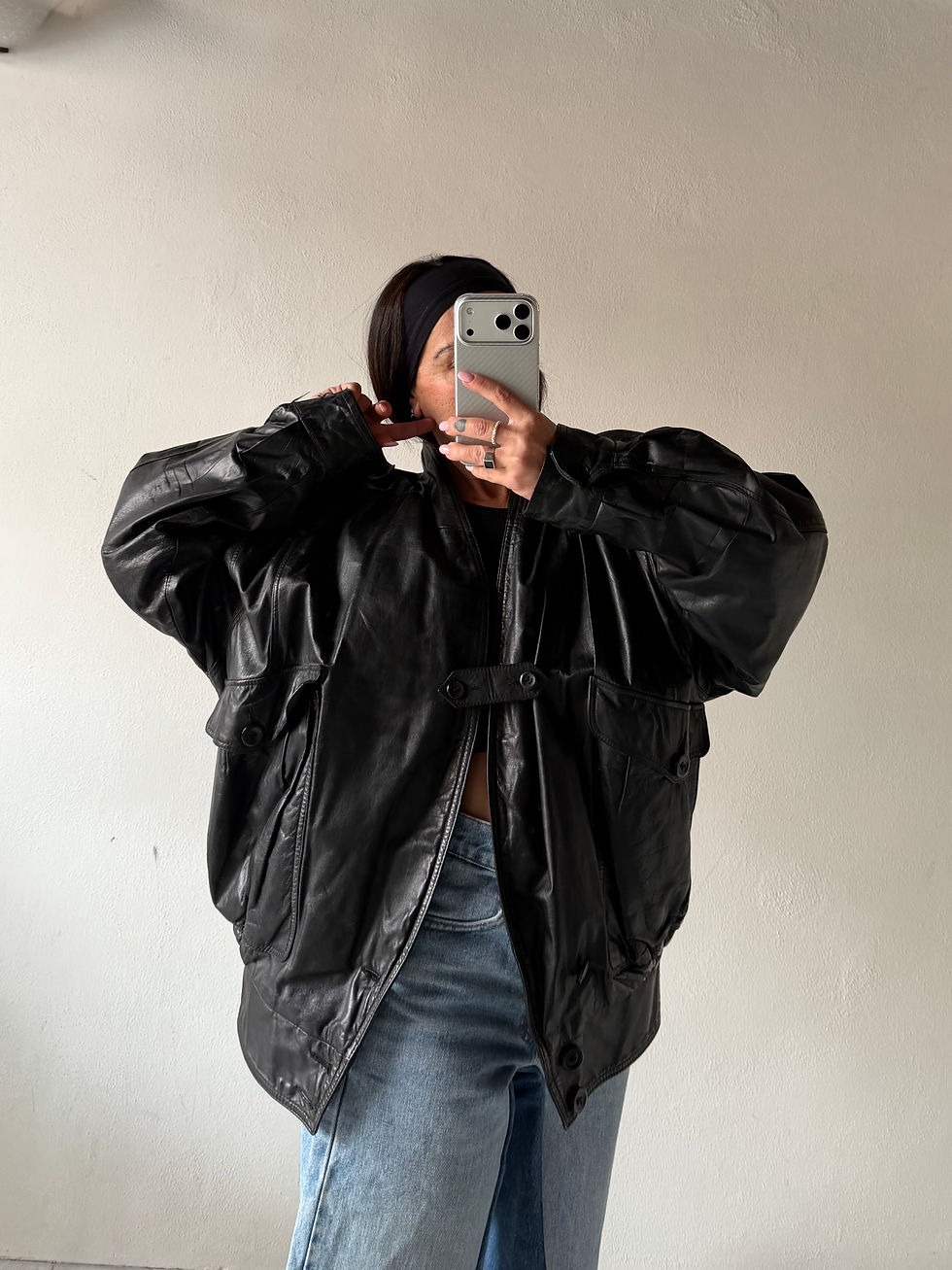 Miniatura: Real leather black over jacket 