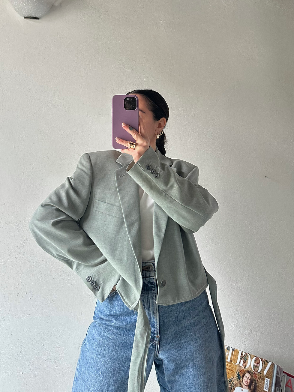 Miniatura: Sage green fiocco blazer