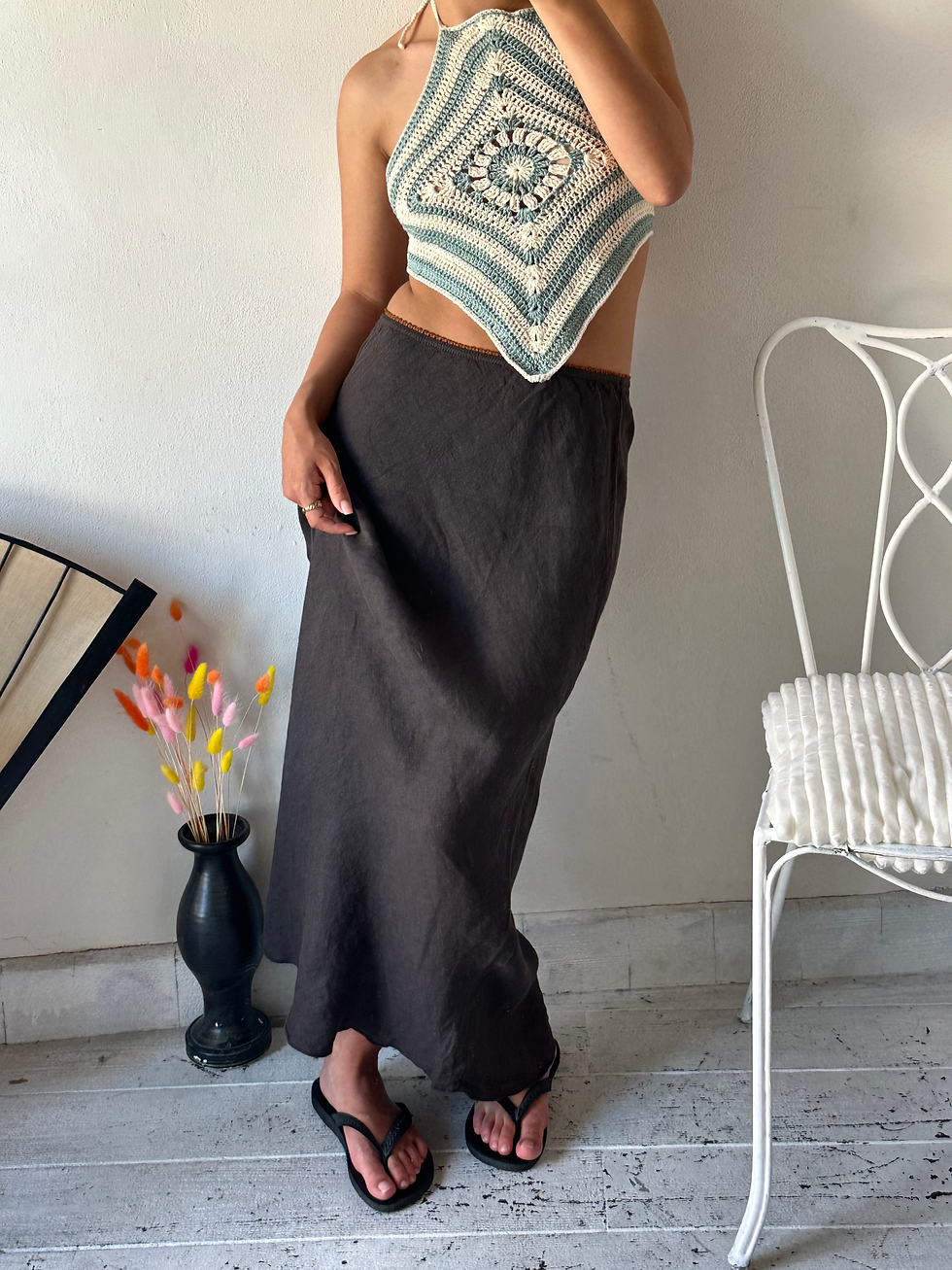 Brown linen skirt