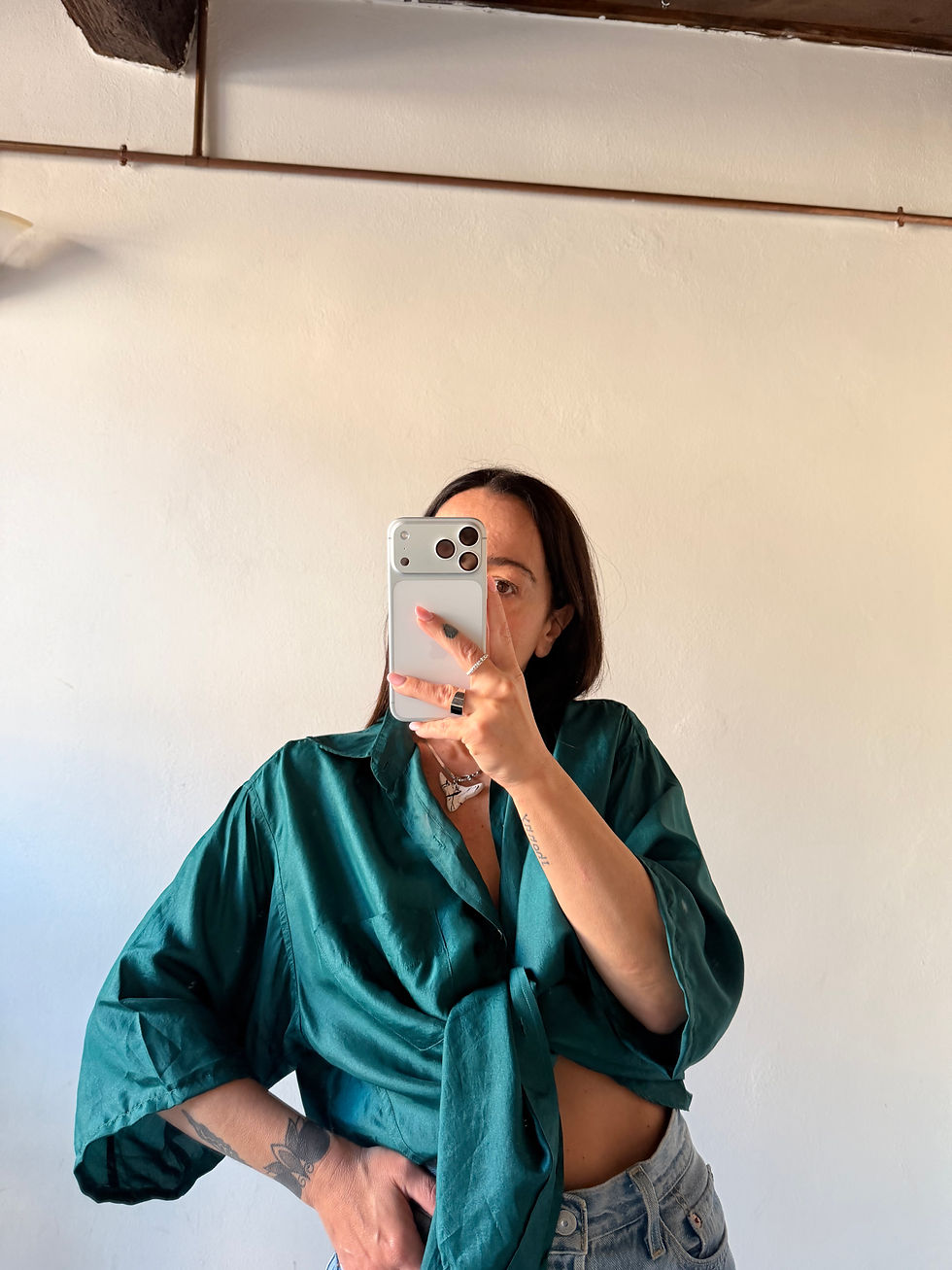 Miniatura: Petrol green pure silk shirt