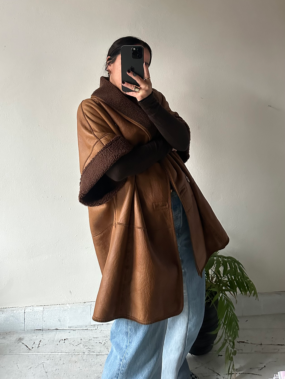 Caramel sleevless real leather Shearling