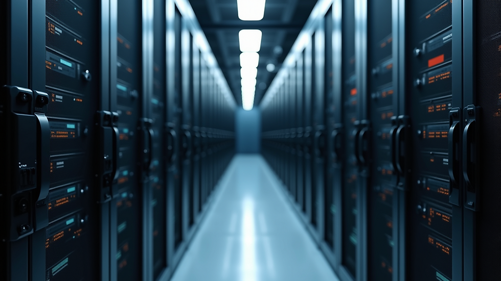 Eye-level view of neatly organized structured cabling racks in a server room
