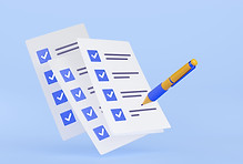 書類とペンのイラスト。歯科医院開業後の新規指導に関する書類対応を表現