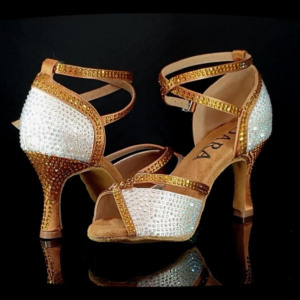 Thumbnail: Elia Bronze & White Crystal Pro | Latin Dance Shoes - 360 angle Video | Rotate View