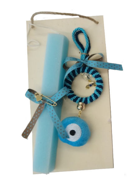 82.103S - Λαμπάδα Τετράγωνη 22cm Με Γούρι 25cm Σε Ξύλινη Βάση