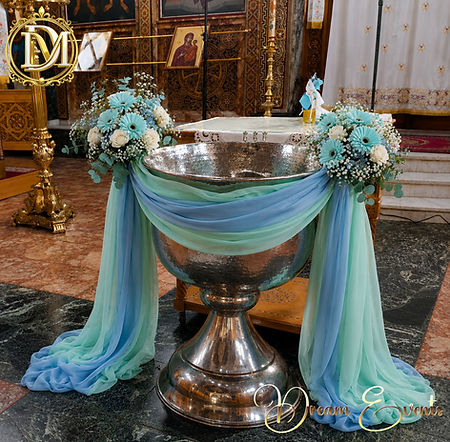 Luxury baptism setup for boys with natural flower arrangements