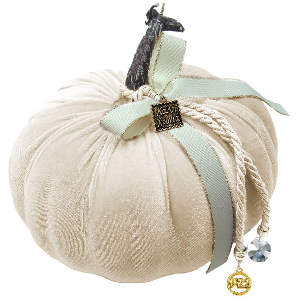 Μικρογραφία: Κολοκύθα Βελούδο 18cm Με Μεταλλικά Στοιχεία Κρύσταλλο Και Κορδέλα