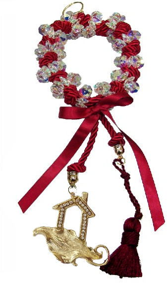 12.3278 - Γούρι 45cm Σπίτι Σε Τρίκλωνο Κορδόνι Στεφάνι Με Κρύσταλλα