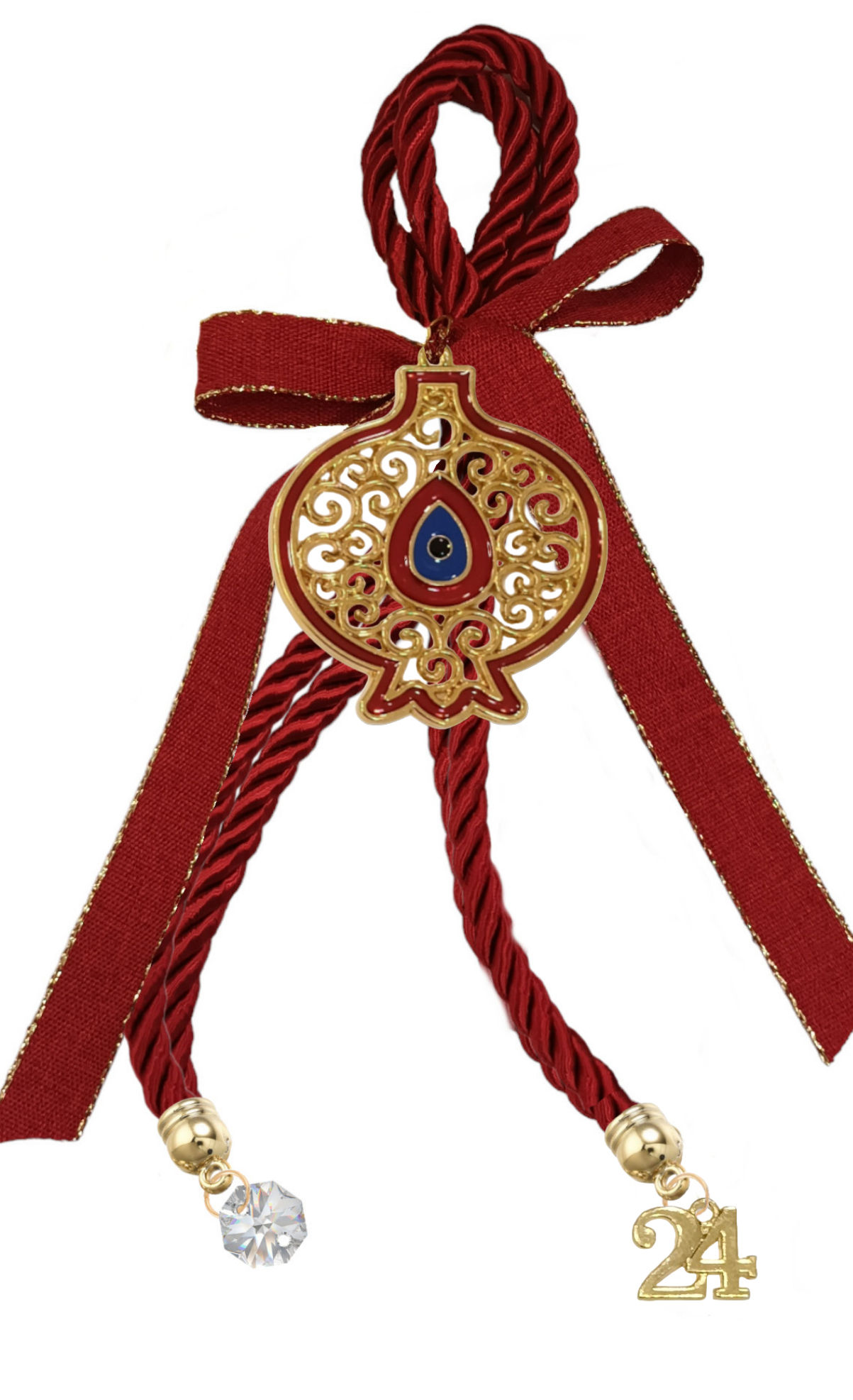 046.3652 - Γούρι 30cm Ρόδι Με Μάτι Με Κρύσταλλα Και Κορδέλα
