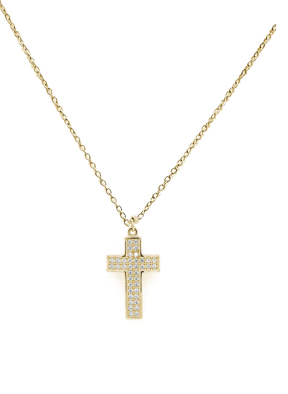 SN.0234R - Ατσάλινο Κολιέ Επιχρυσωμένο Σταυρουδάκι Με Κρύσταλλα