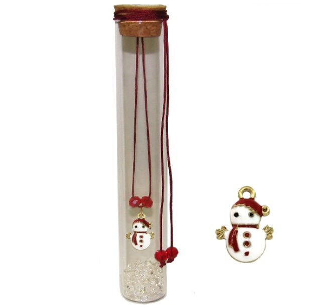 601.3196 - Γούρι Γυάλινο 15cm Με Χιονάνθρωπο, Κρύσταλλα Και Κορδόνι