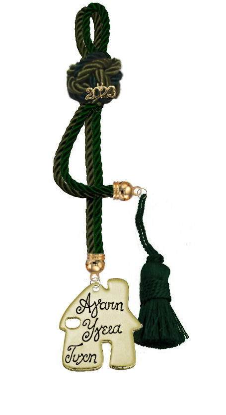 Μικρογραφία: 180F.3092 - Γούρι 35cm Σε Τρίκλωνα Κορδόνια Με Σπίτι Και Φούντα