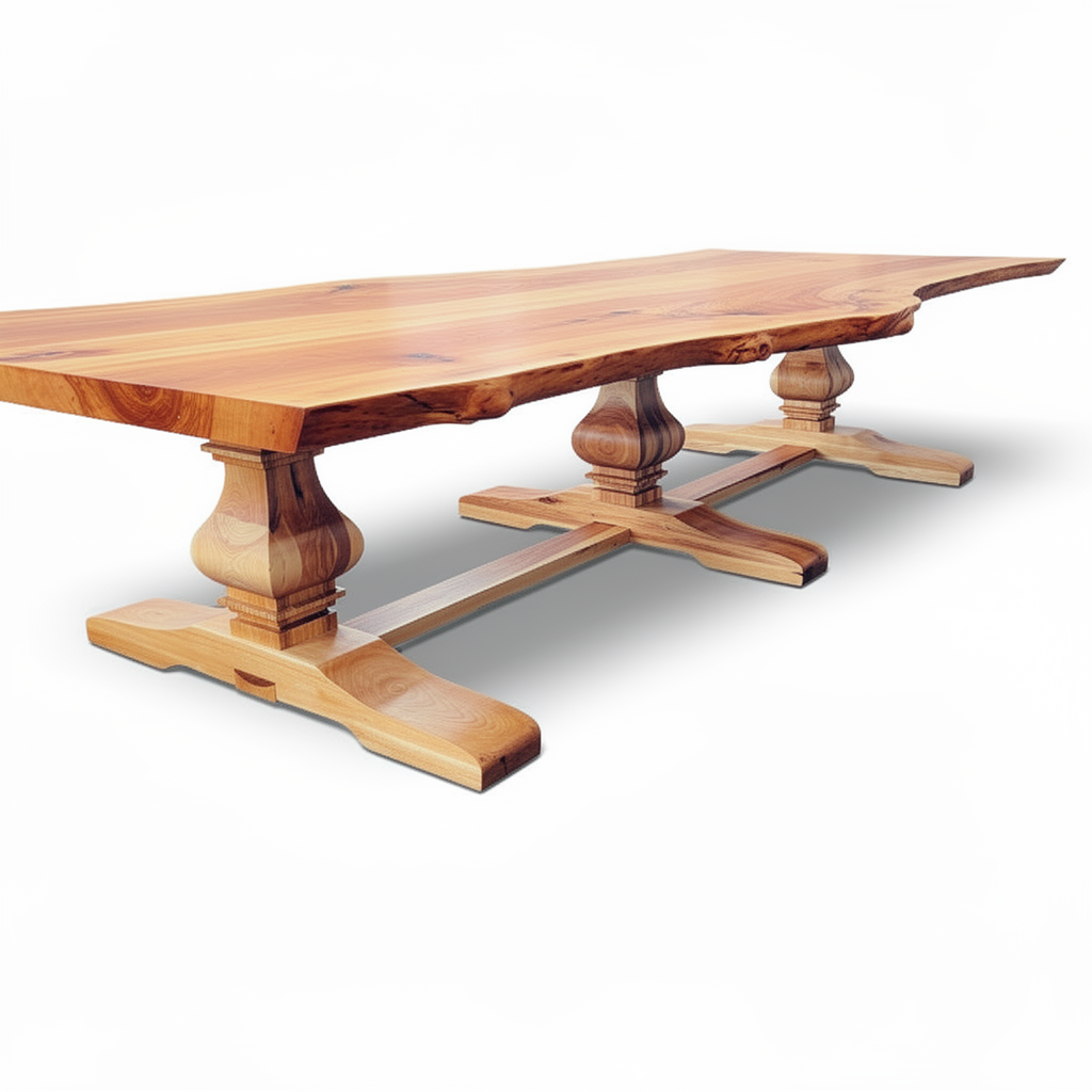 Pecan Booked Matched Dining Table w/ Hickory Pedestal Legs