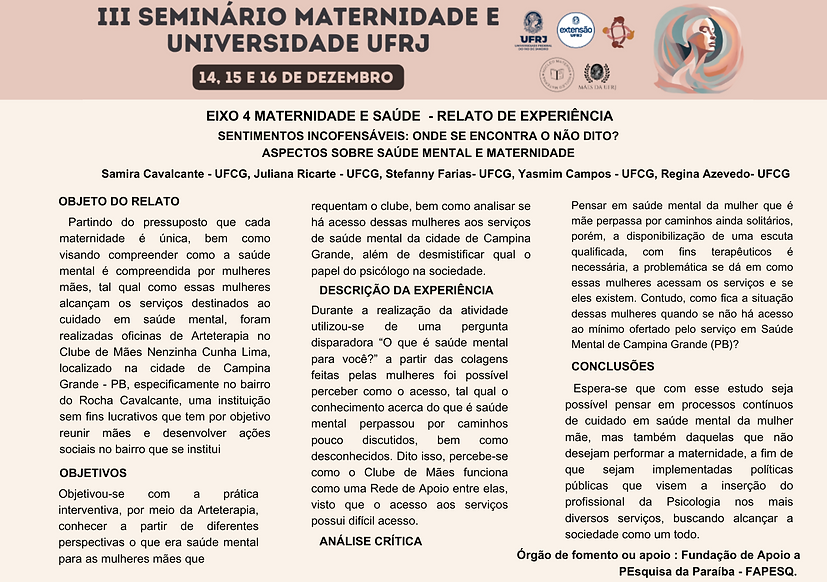 O pôster é visualmente estruturado com títulos, nomes de autores e elementos gráficos de cores sóbrias