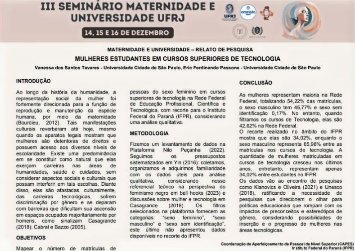 O pôster é visualmente estruturado com títulos, nomes de autores e elementos gráficos de cores sóbrias