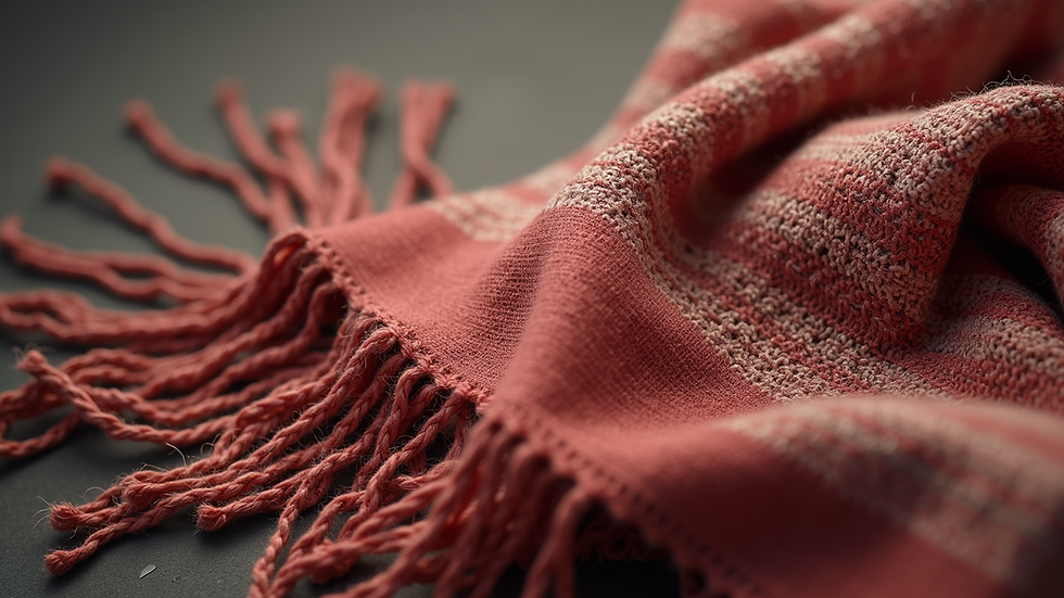 Close-up view of a handwoven scarf with intricate patterns