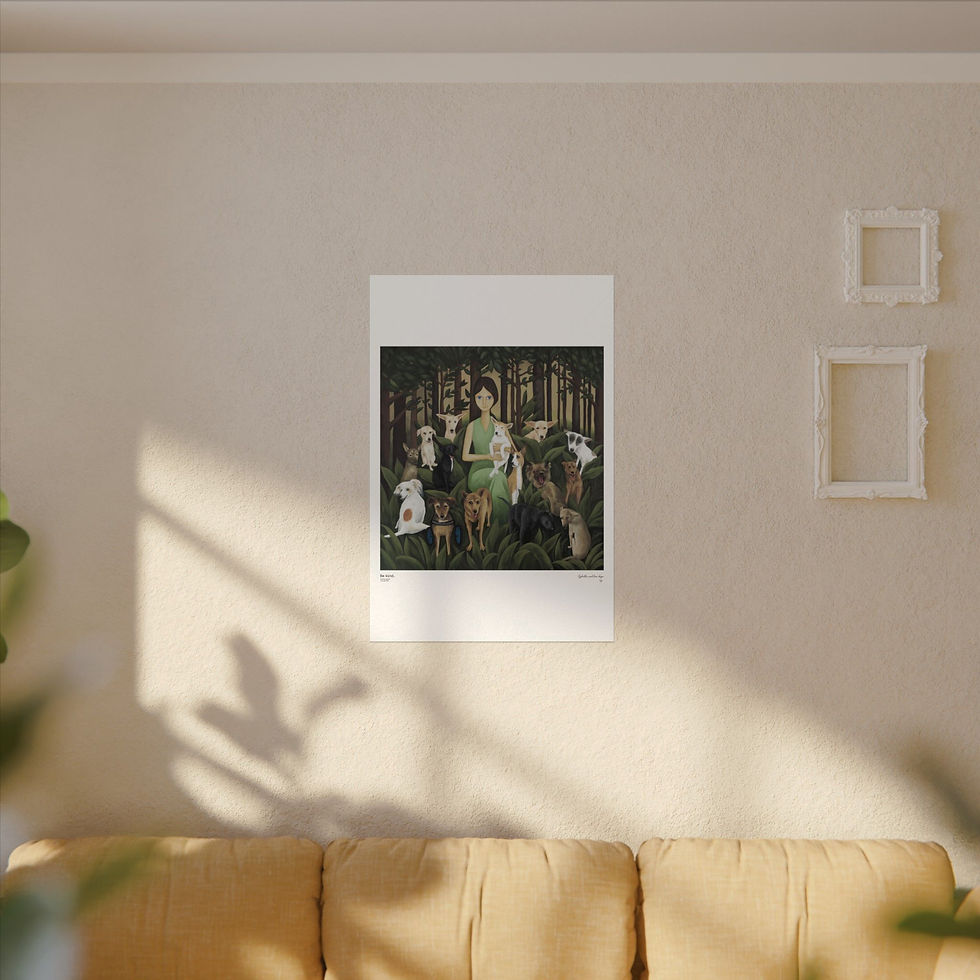 Thumbnail: Sybille & her dogs Textured Watercolor Matte Posters 24" x 36"