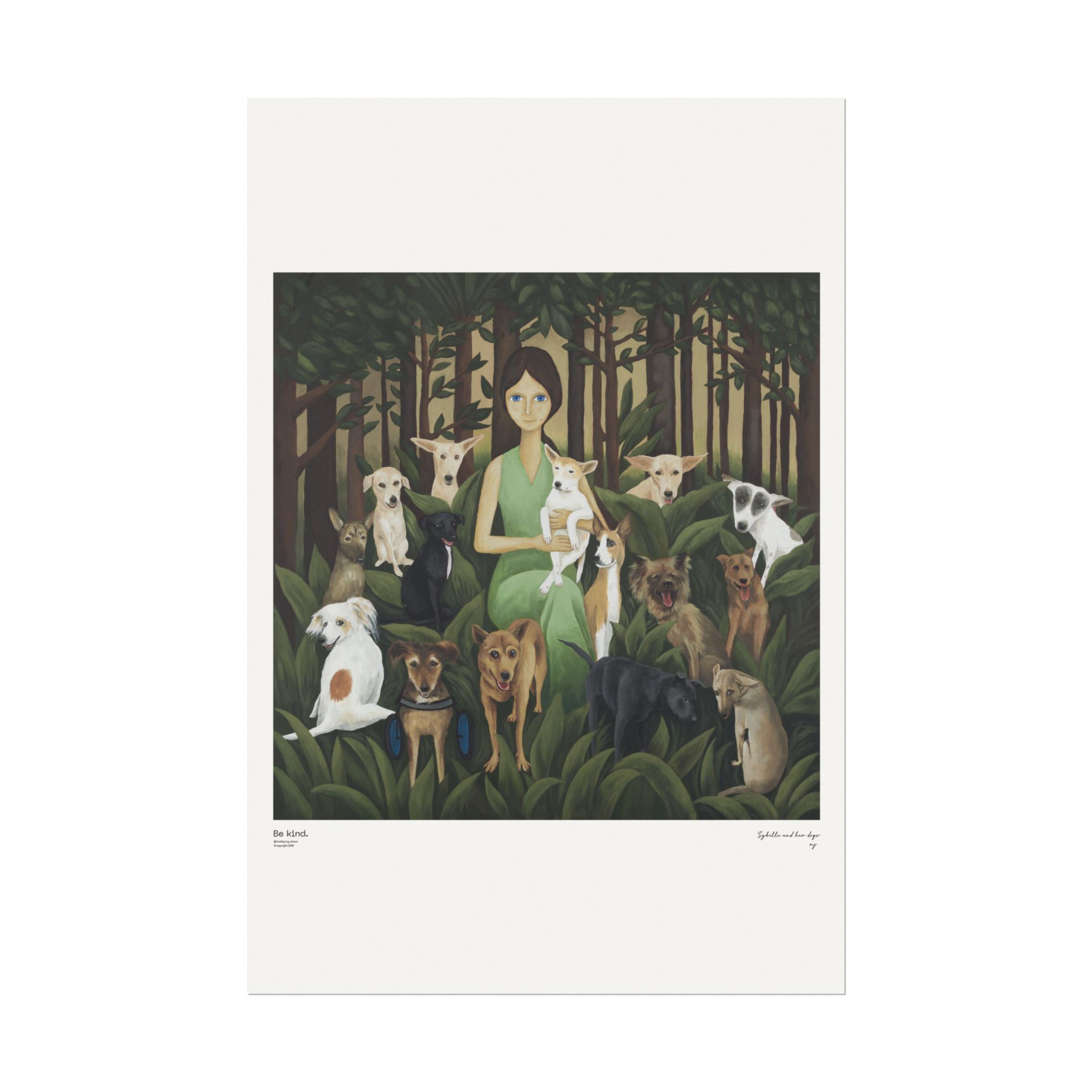 Sybille & her dogs Textured Watercolor Matte Posters 24" x 36"