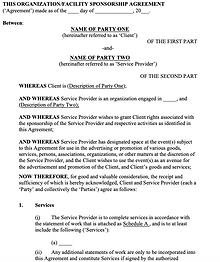 Sponsorship Agreement (Team or Facility)