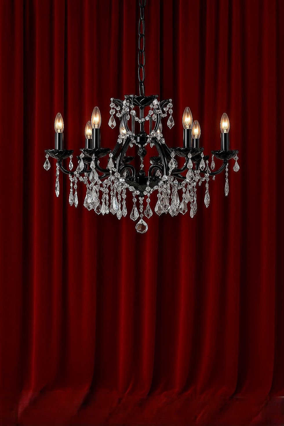 Black crystal chandelier for event styling inventory