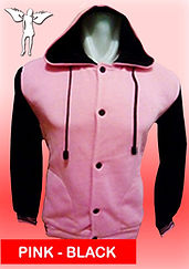 Digital Printing, Silkscreen Printing, Embroidery, Pink Black Hooded Baseball Jacket, Pink Black Fleece Hooded Varsity Jacket