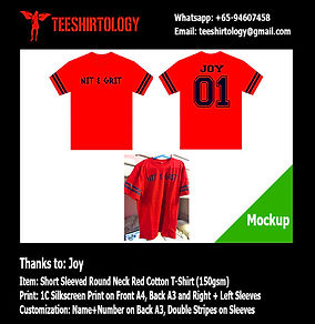 Screenprint Print of Red Cotton T-Shirt with Sleeve Double Stripes and Custom Name + Number