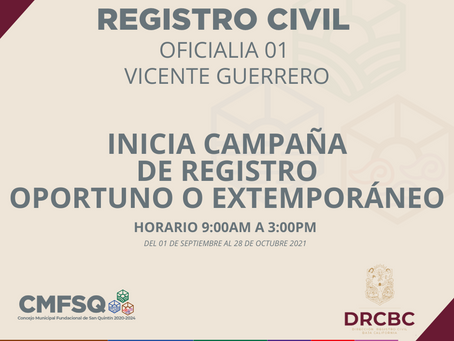 Inicia campaña de registro oportuno o extemporáneo por parte de la dirección del Registro Civil.