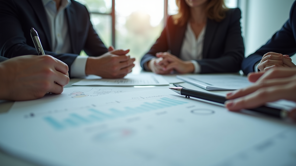 Eye-level view of a business meeting discussing HR documents