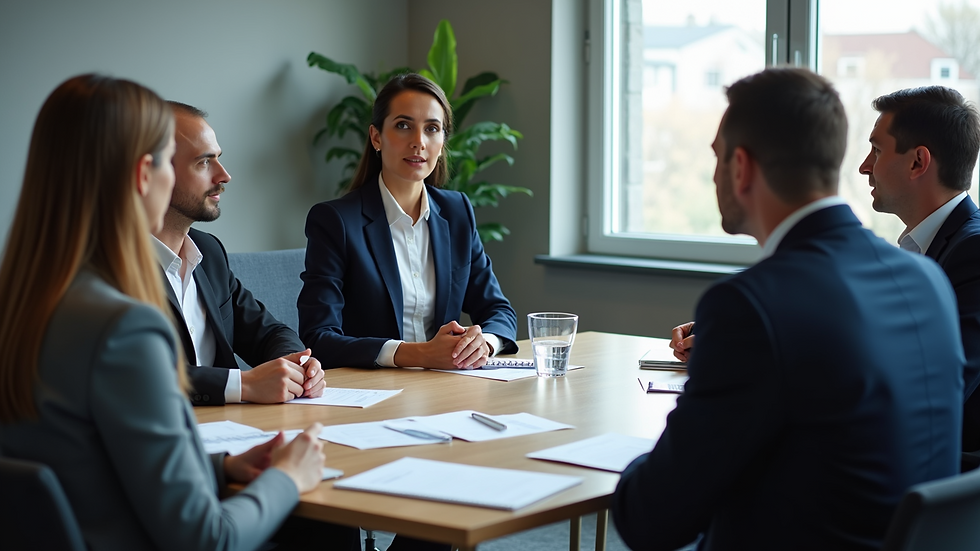 High angle view of a business meeting with HR consultants discussing strategies